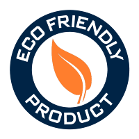 Logo of an eco-friendly product featuring a leaf inside a blue circle.